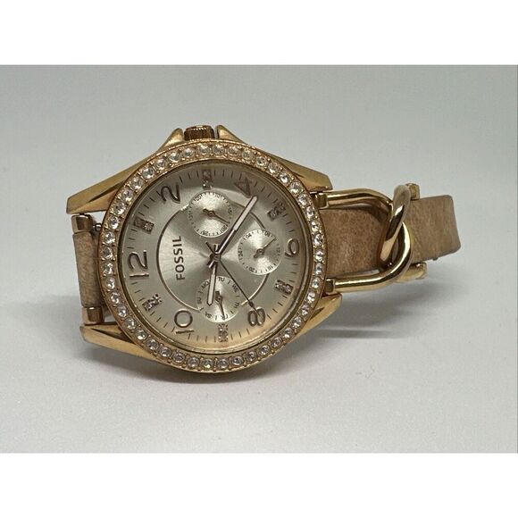 Fossil Riley ES3466 Women's Beige Leather Analog Dial Quartz Wrist Watch HME18 - Picture 6 of 11